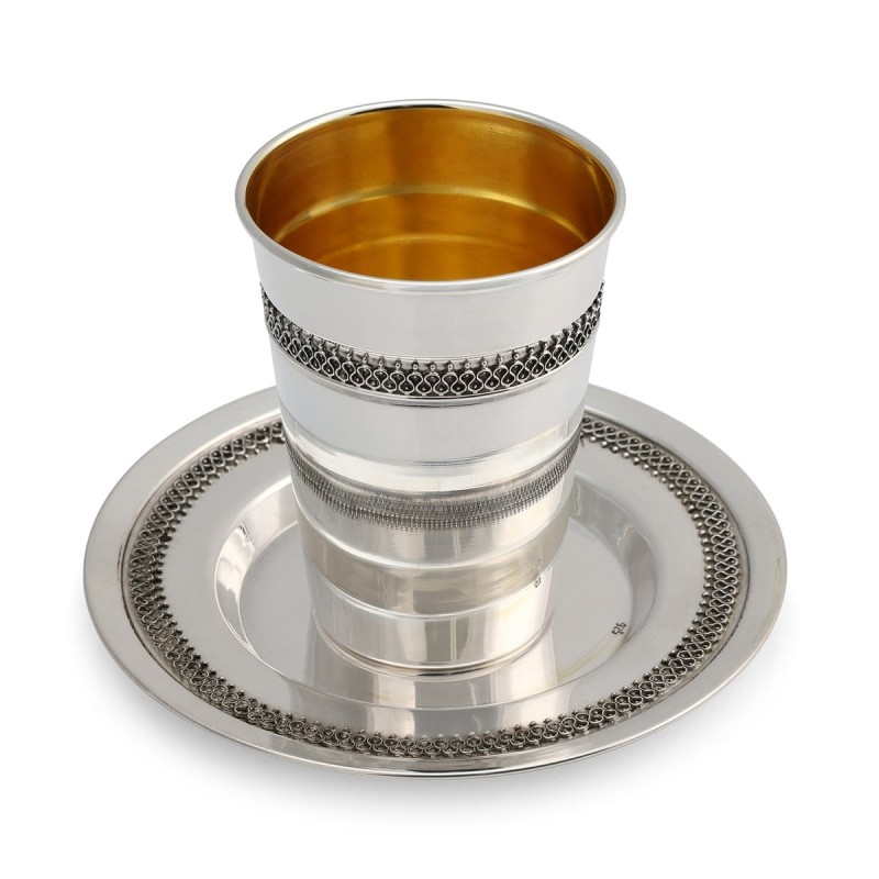 Handcrafted Polished Sterling Silver Kiddush Cup With Filigree Design